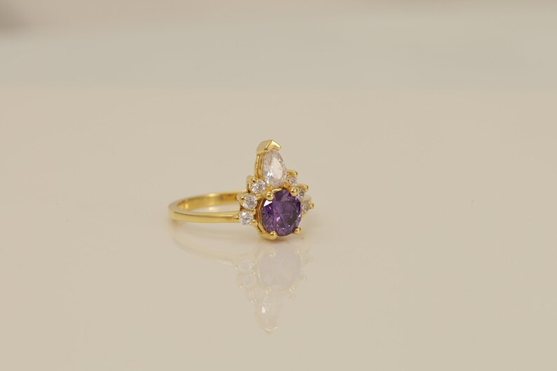 Amethyst & Diamond Crown Engagement Ring, February Birthstone Ring, Unique Amethyst Promise Ring, Crown Ring