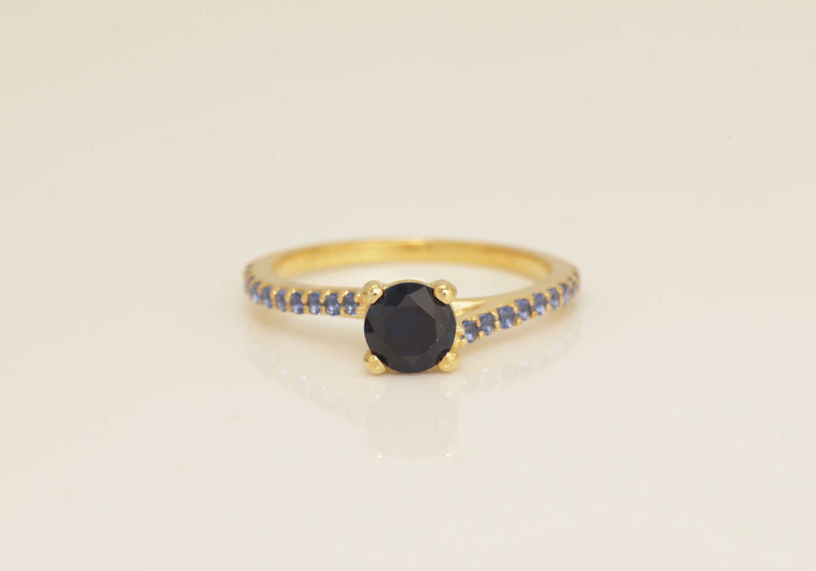 Cathedral Blue Sapphire Engagement Ring, Four Prong Blue Sapphire Wedding Ring, September Birthstone Ring, Bridal Promise Ring