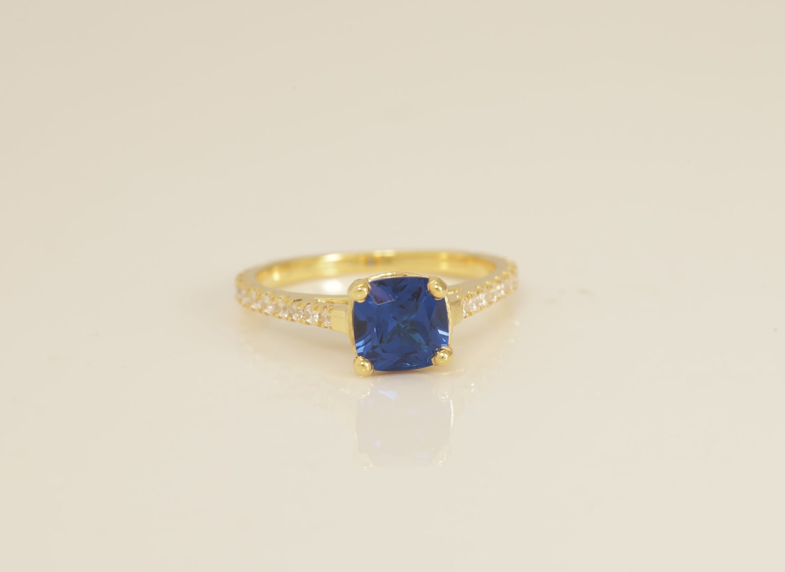Cushion Cut Blue sapphire Engagement Ring, Cathedral Set Unique Sapphire Ring, September Birthstone Ring, Bridal Promise Ring