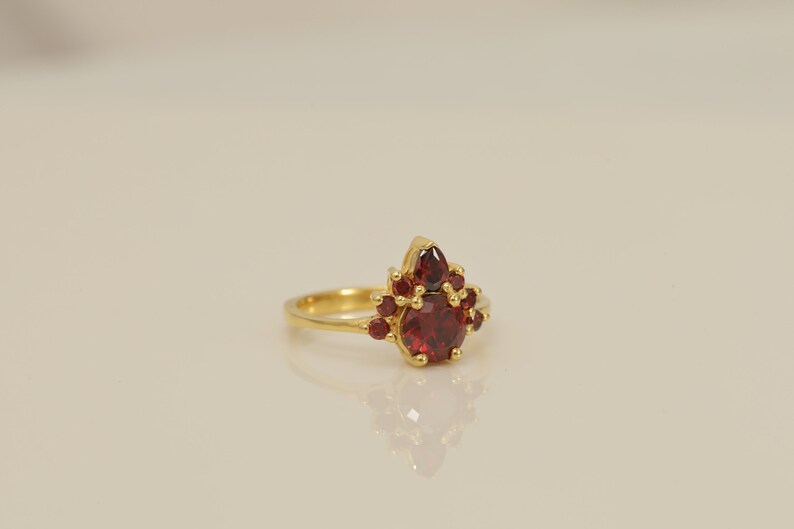 Garnet Engagement Ring, Garnet Crown Ring, January Birthstone Ring, Unique Wedding & Anniversary Gift