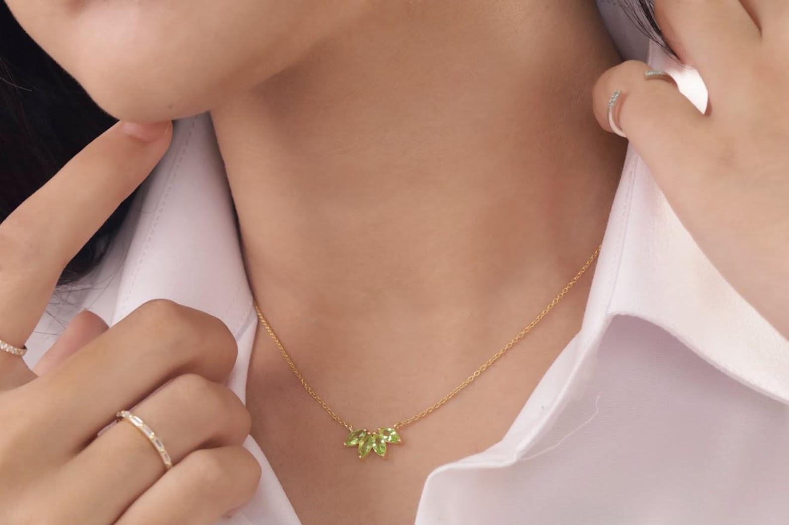 Marquise-Cut Peridot Necklace, August Birthstone Necklace, Wedding Necklace Gift for Her, Layering Necklace, Bridesmaid Gift