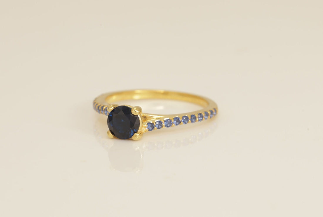 Cathedral Blue Sapphire Engagement Ring, Four Prong Blue Sapphire Wedding Ring, September Birthstone Ring, Bridal Promise Ring