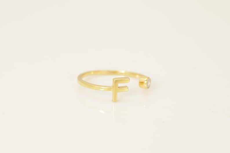 Personalized F Initial Rings, Open Cuff Ring, Dainty Initial Ring, Letter Name Ring, Gold Letter Ring, Stackable Letter Ring