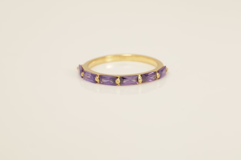 Baguette Amethyst Wedding Ring, February Birthstone Ring, Half Eternity Amethyst Ring, Promise Ring, Vintage Wedding Band