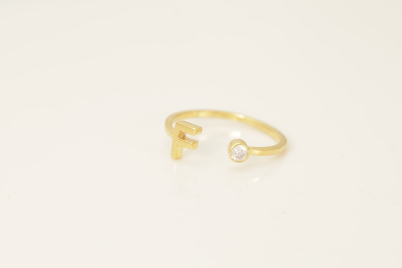 Personalized F Initial Rings, Open Cuff Ring, Dainty Initial Ring, Letter Name Ring, Gold Letter Ring, Stackable Letter Ring