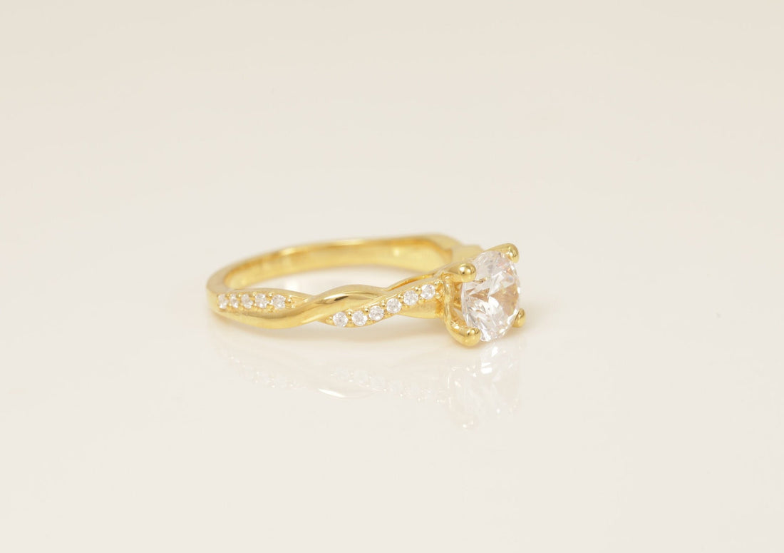 Diamond Petite Twist Engagement Ring, Twisted Vine Wedding Ring, Solitaire Engagement Ring, Anniversary Ring Gift for Her