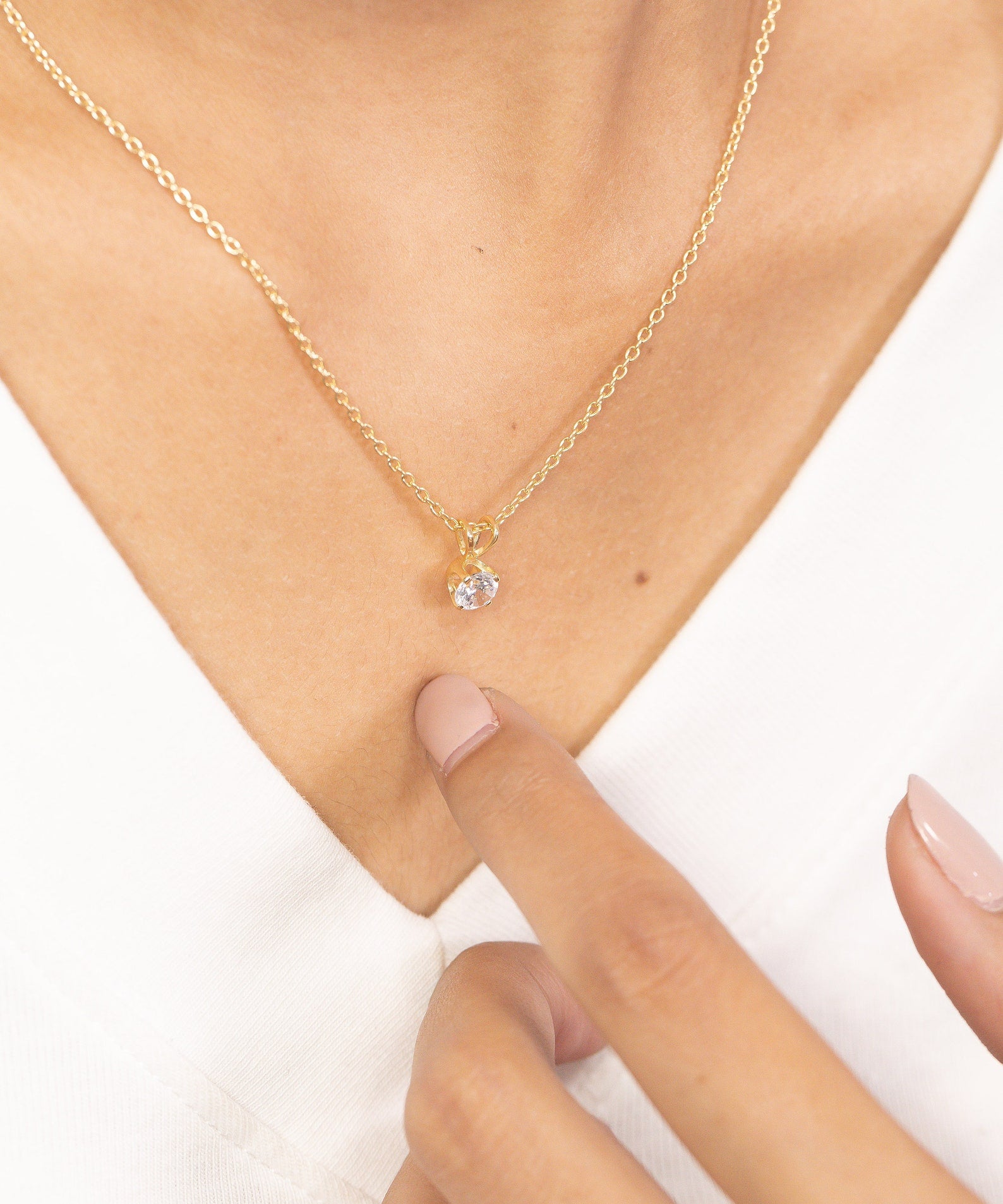 5mm Diamond Solitaire Necklace, Bezel Set Layered Necklace Gift for Her, Bridal Necklace