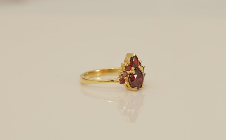 Garnet Engagement Ring, Garnet Crown Ring, January Birthstone Ring, Unique Wedding & Anniversary Gift