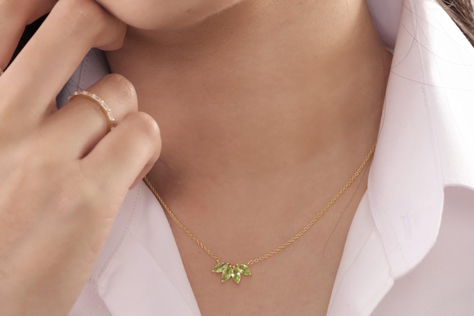 Marquise-Cut Peridot Necklace, August Birthstone Necklace, Wedding Necklace Gift for Her, Layering Necklace, Bridesmaid Gift