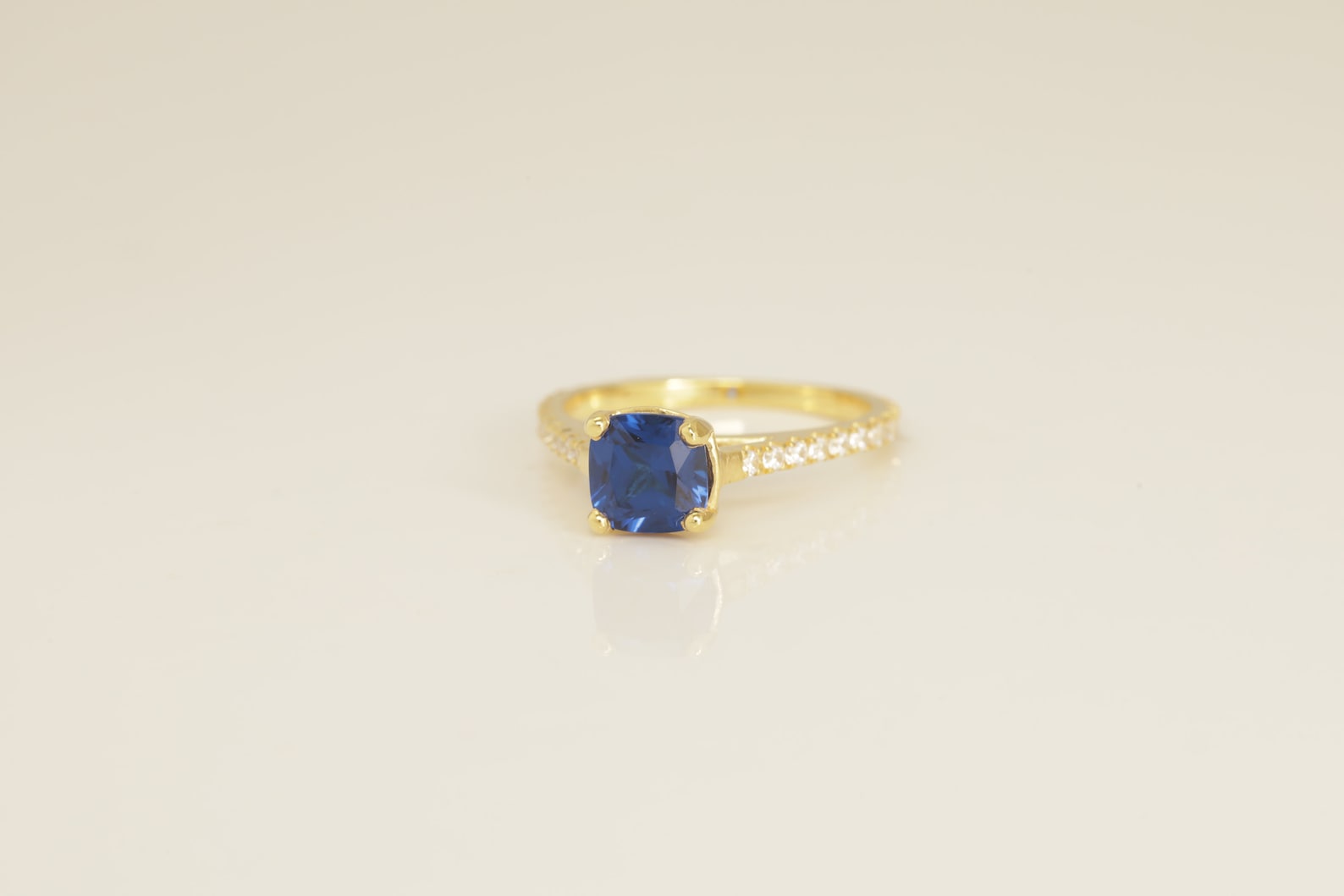 Cushion Cut Blue sapphire Engagement Ring, Cathedral Set Unique Sapphire Ring, September Birthstone Ring, Bridal Promise Ring