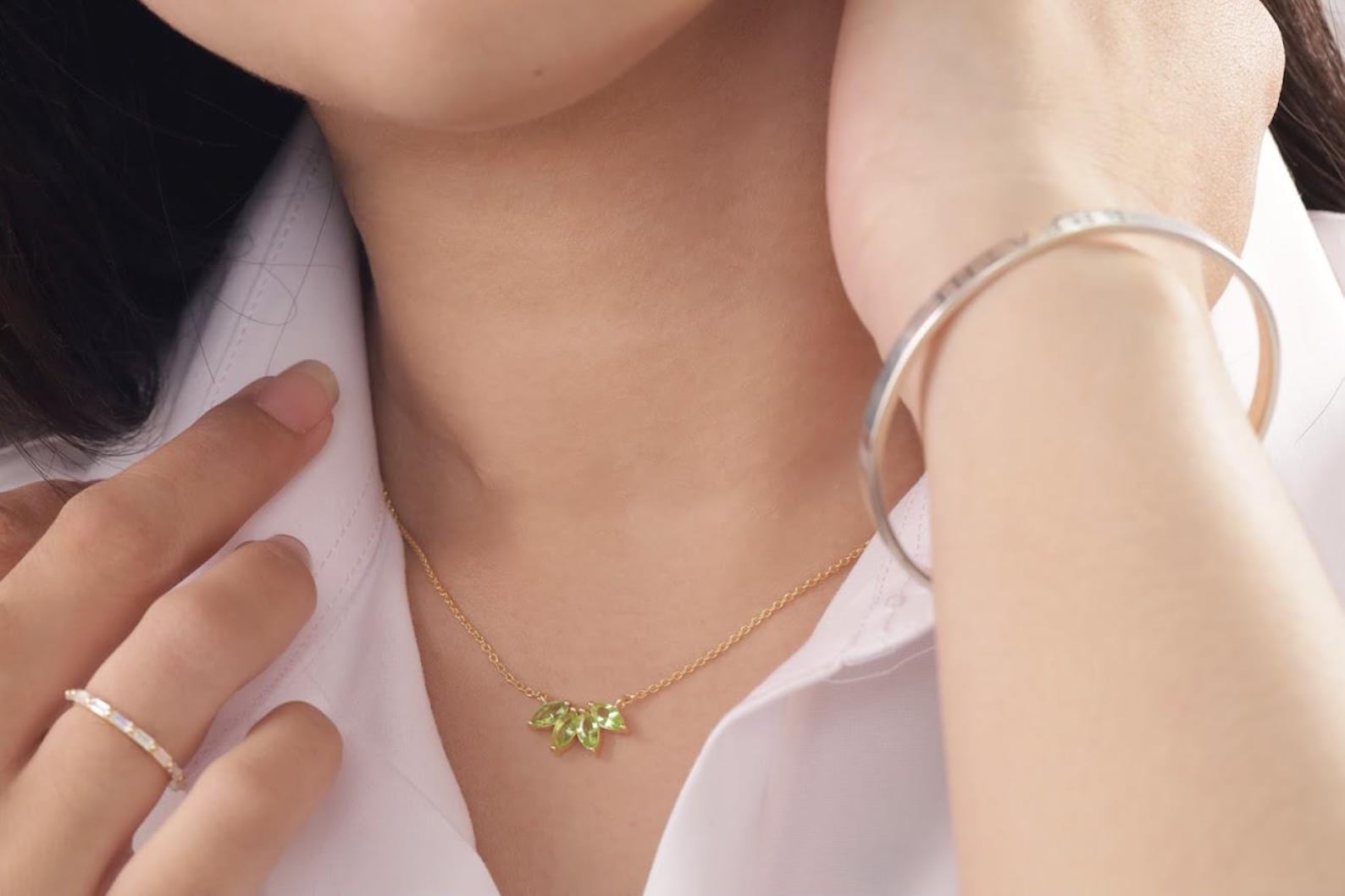 Marquise-Cut Peridot Necklace, August Birthstone Necklace, Wedding Necklace Gift for Her, Layering Necklace, Bridesmaid Gift