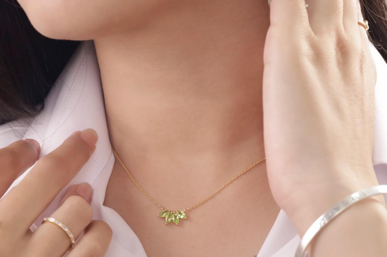 Marquise-Cut Peridot Necklace, August Birthstone Necklace, Wedding Necklace Gift for Her, Layering Necklace, Bridesmaid Gift