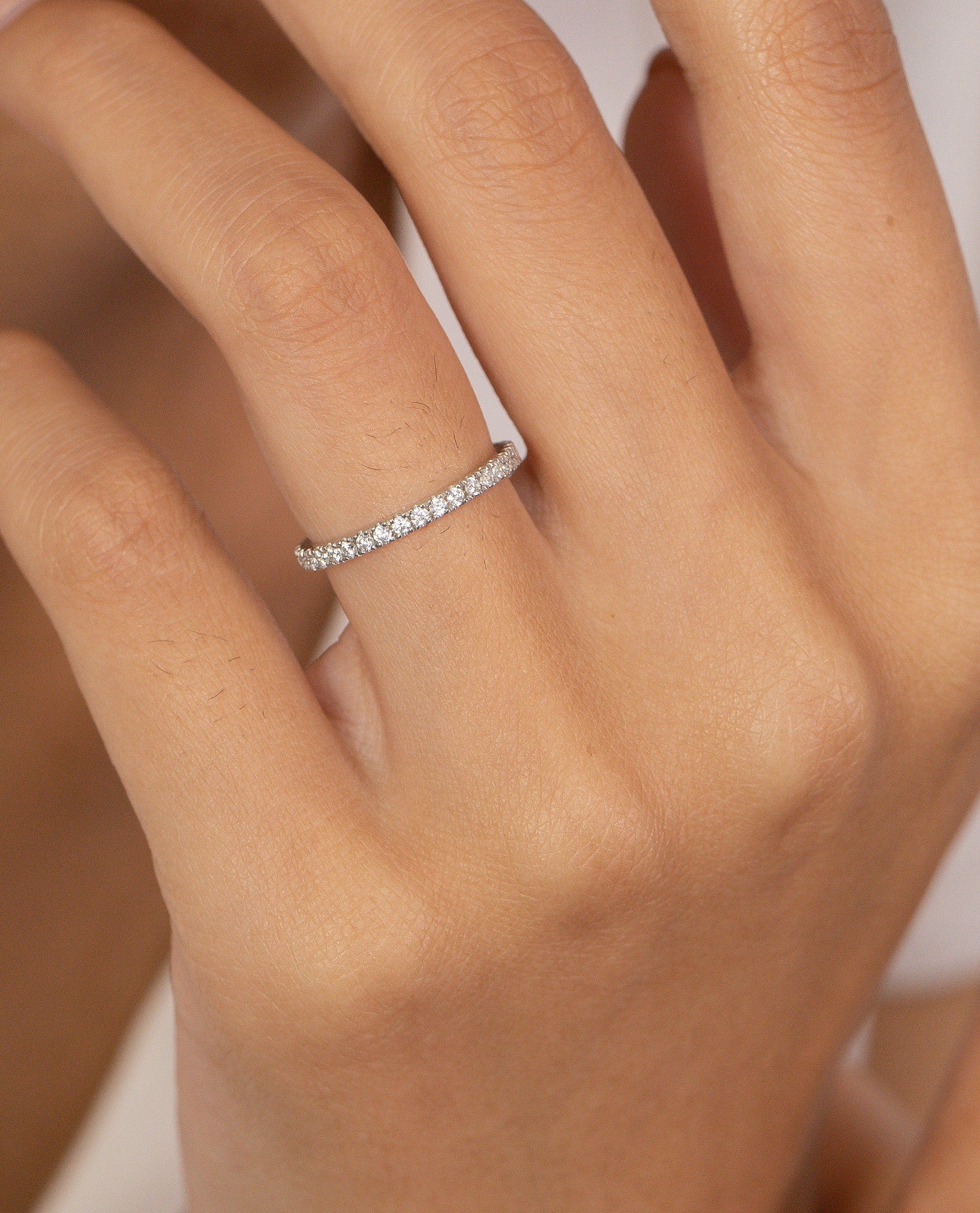 1.8mm Micro Pave Eternity Moissanite Ring, Delicate Moissanite Wedding Band, Full Eternity Stacking Ring, Anniversary Gift for Her