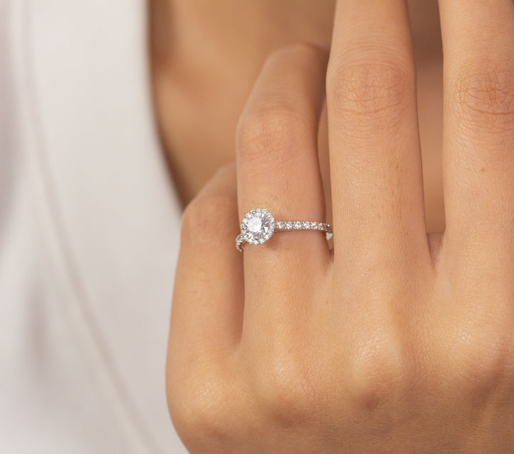 0.50 ct Diamond Halo Engagement Ring, Vintage Style Ring, Bridal Ring, Anniversary Ring Gift for Her
