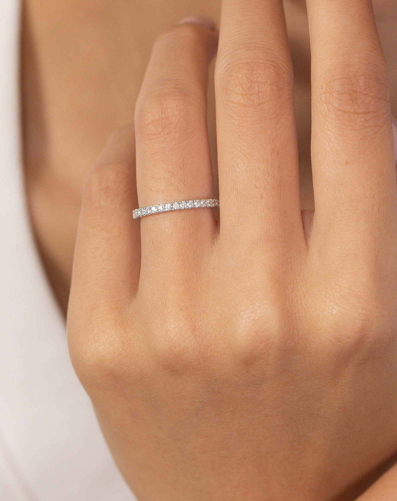 1.8mm Micro Pave Eternity Moissanite Ring, Delicate Moissanite Wedding Band, Full Eternity Stacking Ring, Anniversary Gift for Her