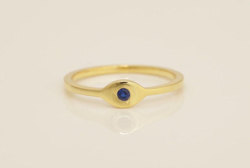 Evil Eye Blue Sapphire Ring, September birthstone Ring, Evil Eye Jewelry Gift for Women, Stacking Ring, Good Luck Ring