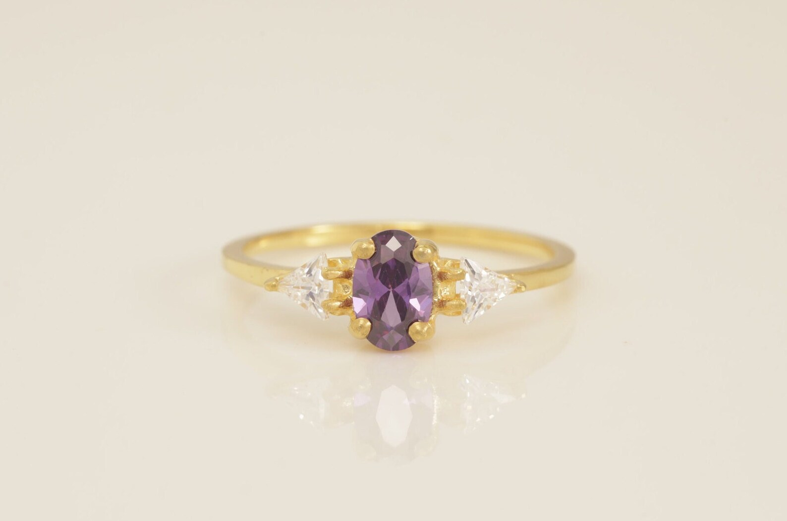0.50 CT Three Stone Amethyst Engagement Ring, February Birthstone Ring, 3 Stone Unique Women Bridal Promise Ring, Anniversary Gift