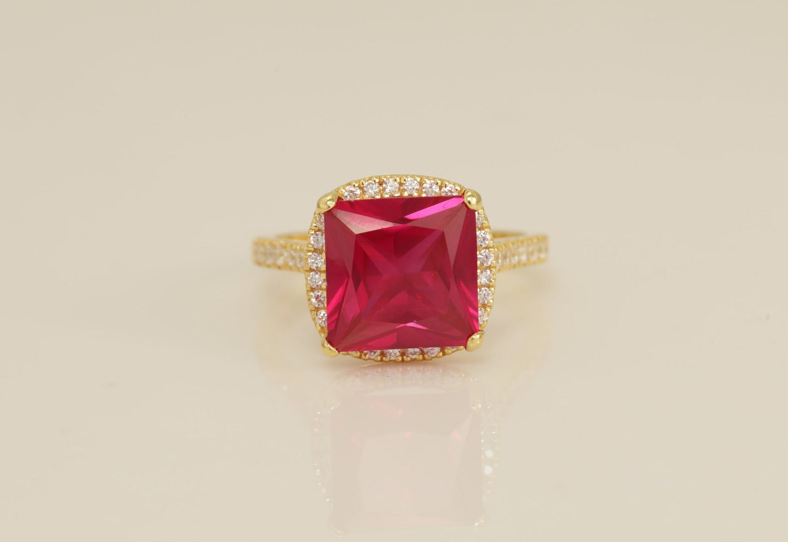 3.0 CT Ruby Engagement Ring, Diamond Halo Ruby Ring, July Birthstone Ring, Anniversary Ring Gift for Her