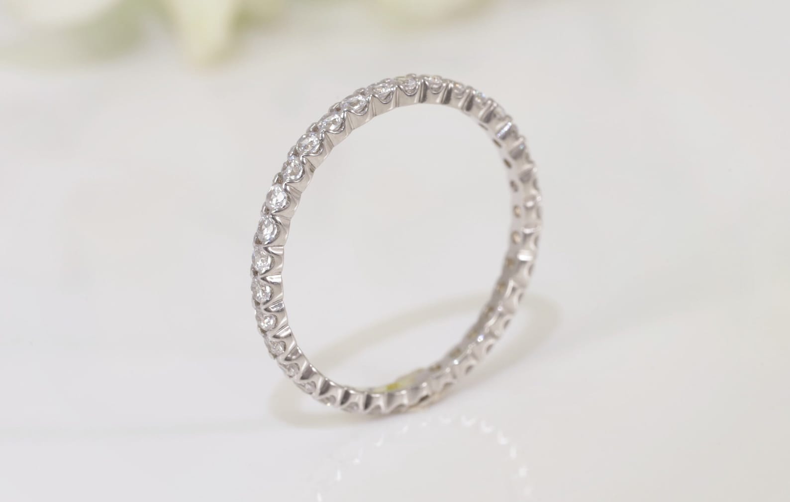 1.5mm Fishtail Moissanite Eternity Ring, Full Eternity Stackable Ring, Fishtail Moissanite Wedding Band, Gift for Women