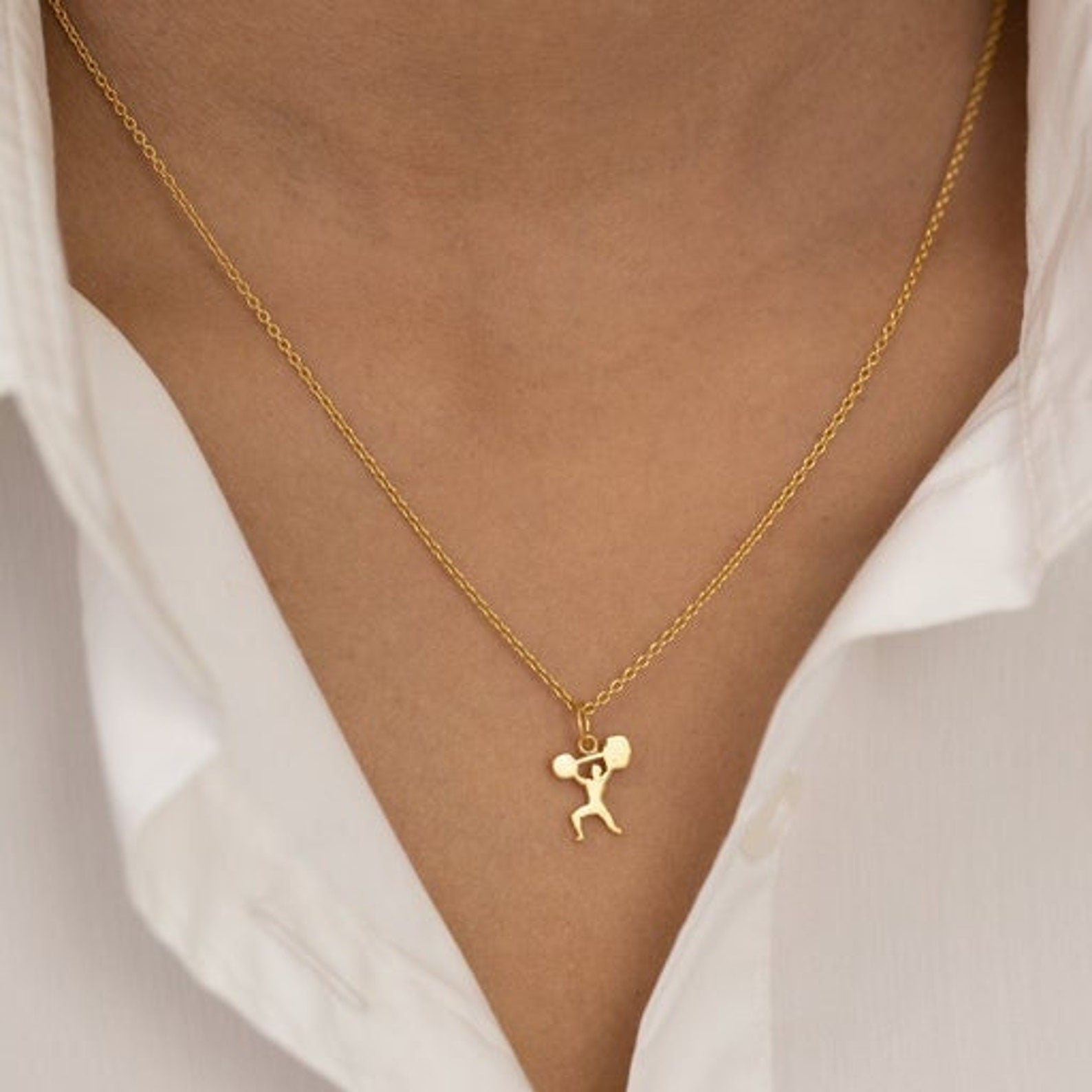 Body Builder Weight-lifting Barbell Necklace, Weight-lifting Pendant, Weightlifter Necklace, Fitness Jewelry