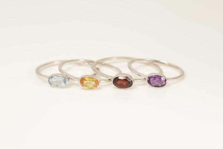 Bezel Set Gemstones Wedding Ring, Birthstone Ring Gift for Her, Bridal Promise Ring, Anniversary Ring