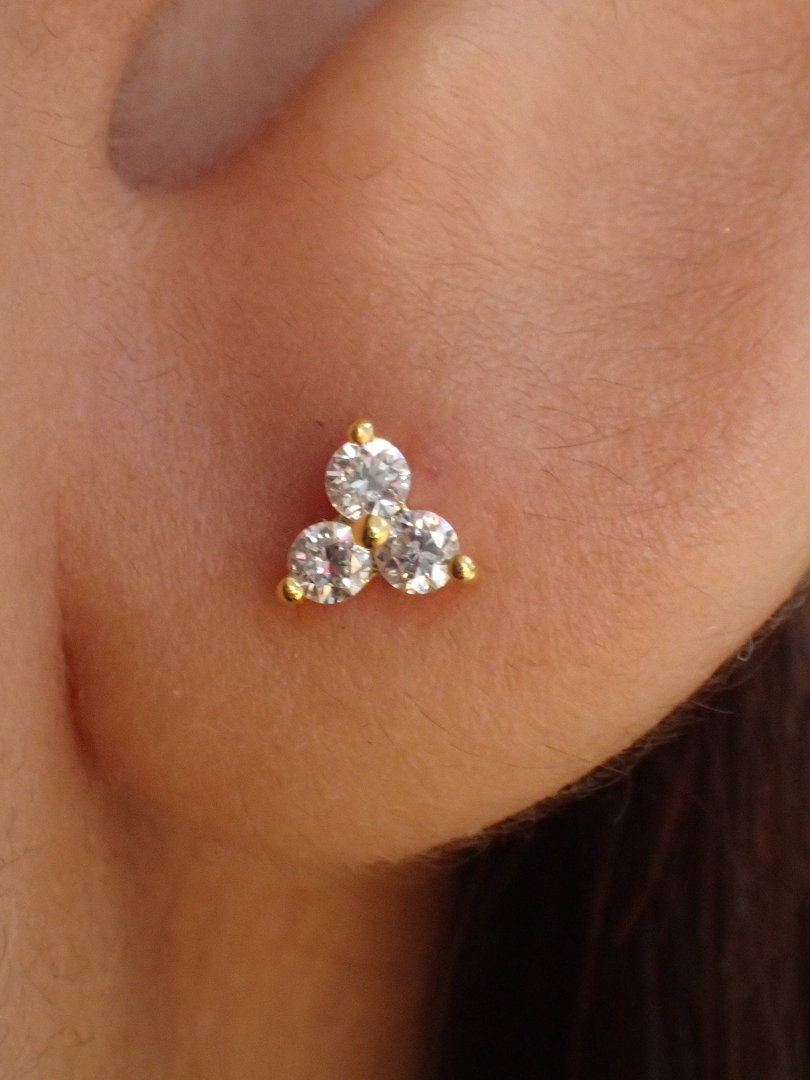 Trinity Stud Earrings / Three Stones Minimalist Earrings / Moissanite Stud Earrings / Cluster Earrings Gift for Her