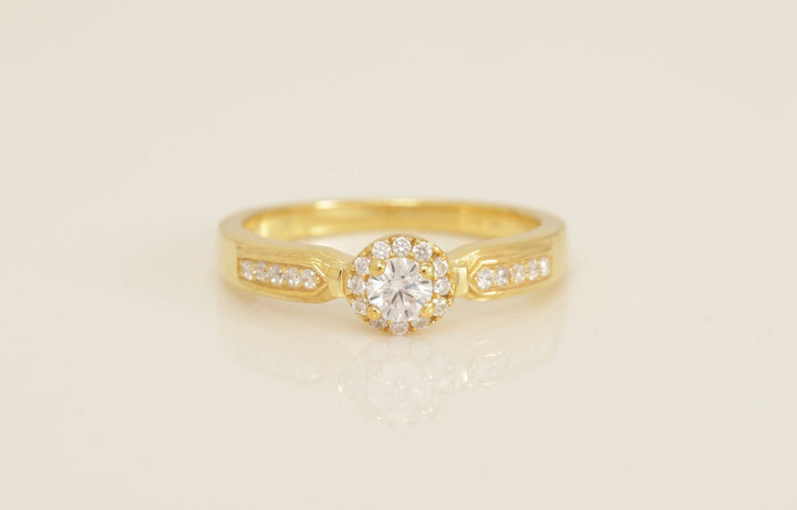 3.3 MM Diamond Halo Engagement Ring, Channel Set Vintage Style Ring, Bridal Promise Ring for Women, Anniversary Ring