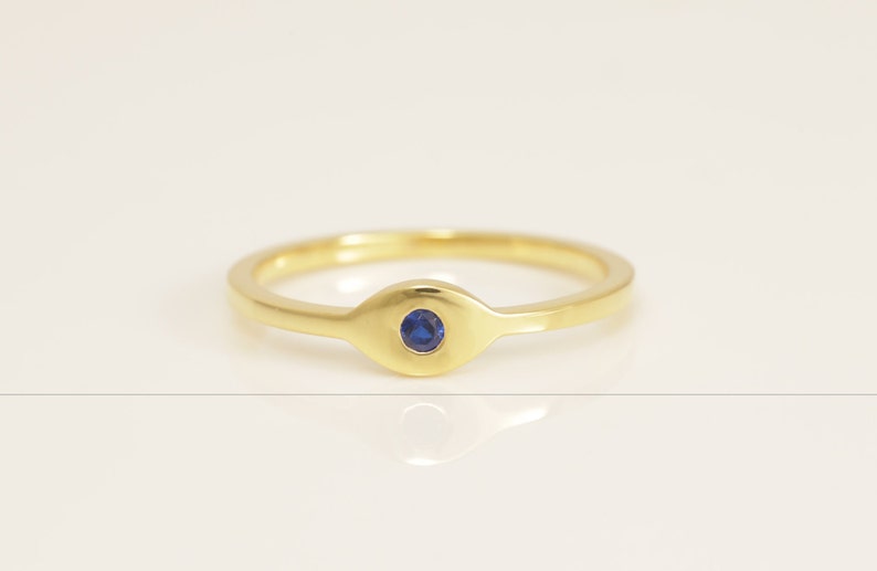 Evil Eye Blue Sapphire Ring, September birthstone Ring, Evil Eye Jewelry Gift for Women, Stacking Ring, Good Luck Ring