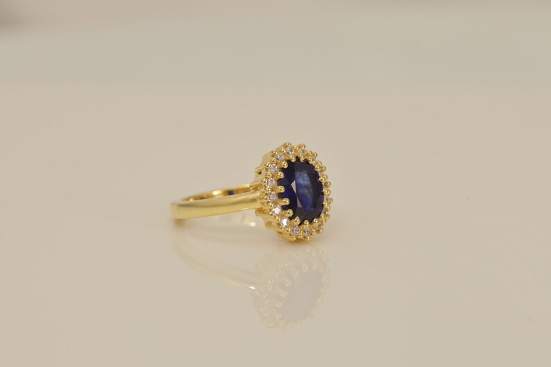 Diamond Halo Blue Sapphire Engagement Ring, September Birthstone Ring, Vintage Style Blue Sapphire Ring, Bridal Proposal Ring