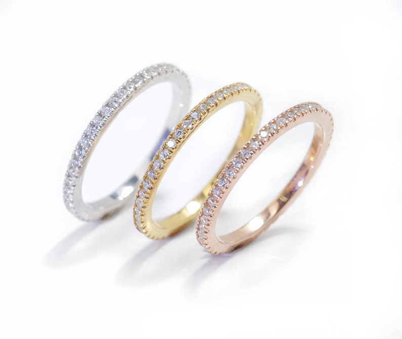 Diamond Wedding Band, Micro Pave Full Eternity Band, Thin Dainty Matching Band, Stacking Ring, Gift for her