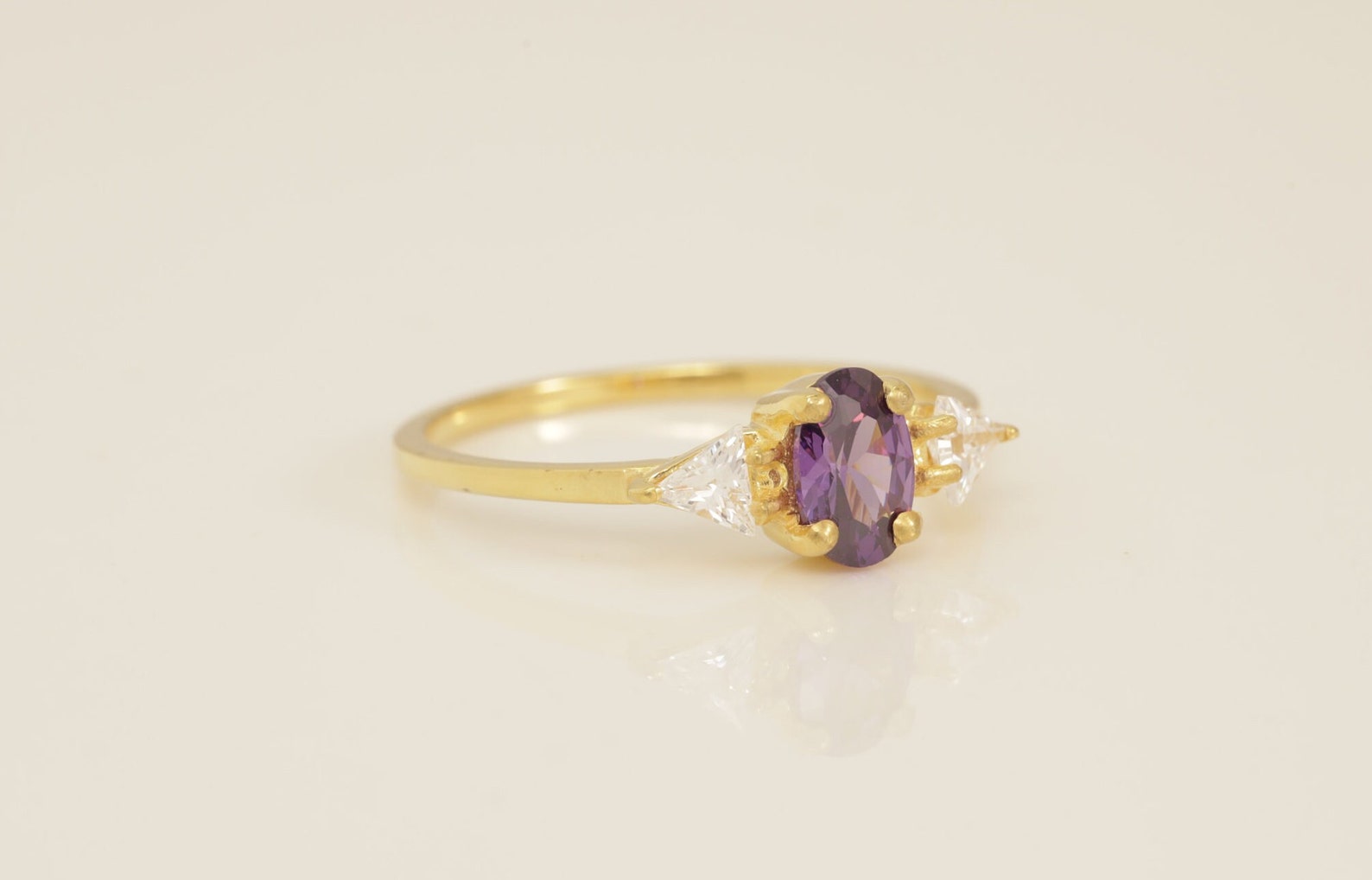 0.50 CT Three Stone Amethyst Engagement Ring, February Birthstone Ring, 3 Stone Unique Women Bridal Promise Ring, Anniversary Gift