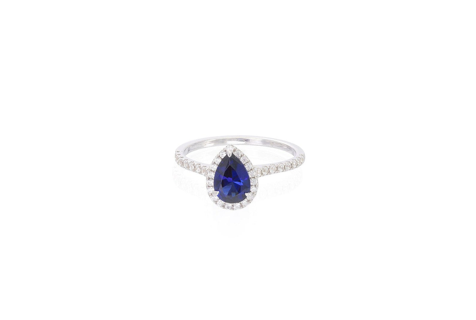 Pear Shaped Blue sapphire Engagement Ring, September Birthstone Ring, Halo Classic Ring, Vintage Blue Anniversary Gift for Women