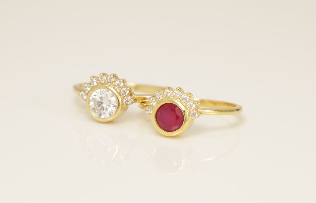 5.0mm Cluster Gemstones Engagement Ring, Bezel Set Solitaire Wedding Ring, Multi Birthstone Ring, Anniversary Ring Gift for Her