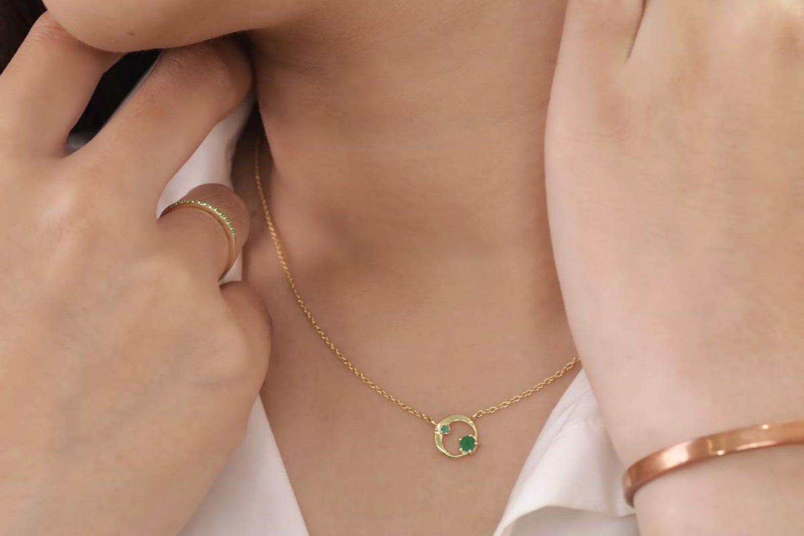 Emerald Karma Circle Necklace, May Birthstone Necklace, Open Circle Karma Necklace, Minimalist Circle Necklace, Layering Necklace