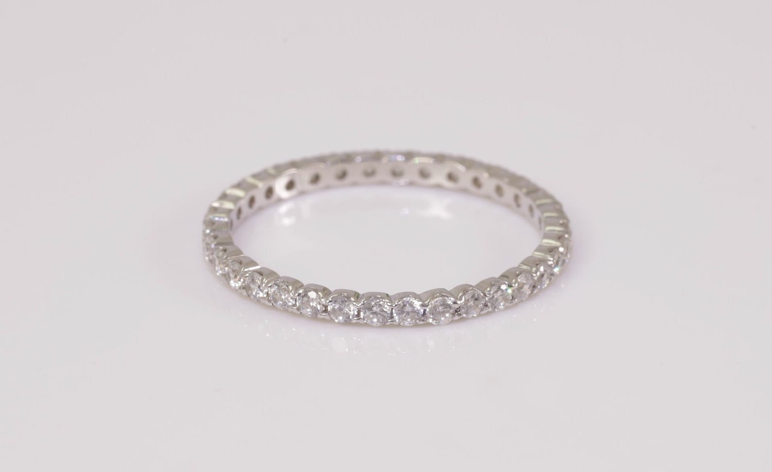 1.5mm Fishtail Moissanite Eternity Ring, Full Eternity Stackable Ring, Fishtail Moissanite Wedding Band, Gift for Women