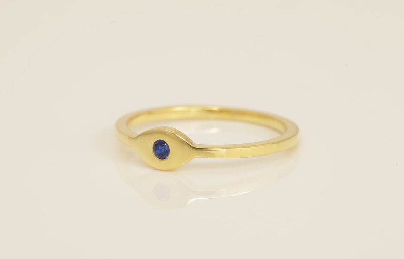 Evil Eye Blue Sapphire Ring, September birthstone Ring, Evil Eye Jewelry Gift for Women, Stacking Ring, Good Luck Ring