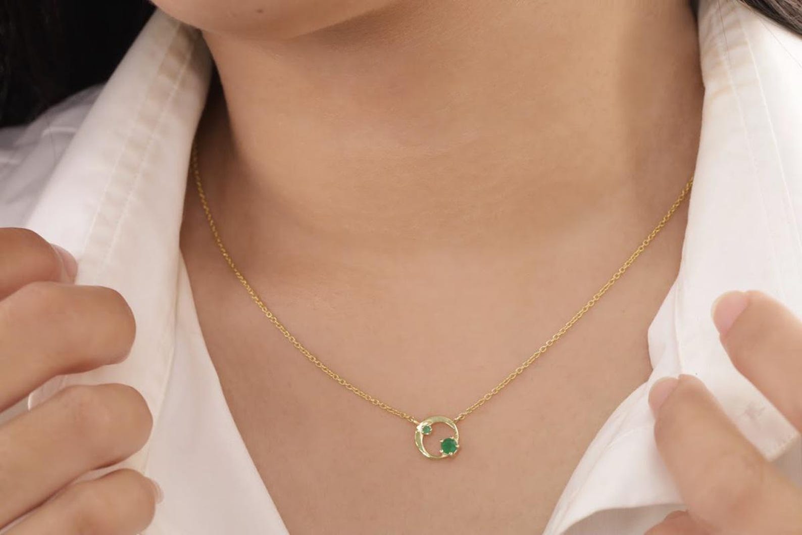 Emerald Karma Circle Necklace, May Birthstone Necklace, Open Circle Karma Necklace, Minimalist Circle Necklace, Layering Necklace