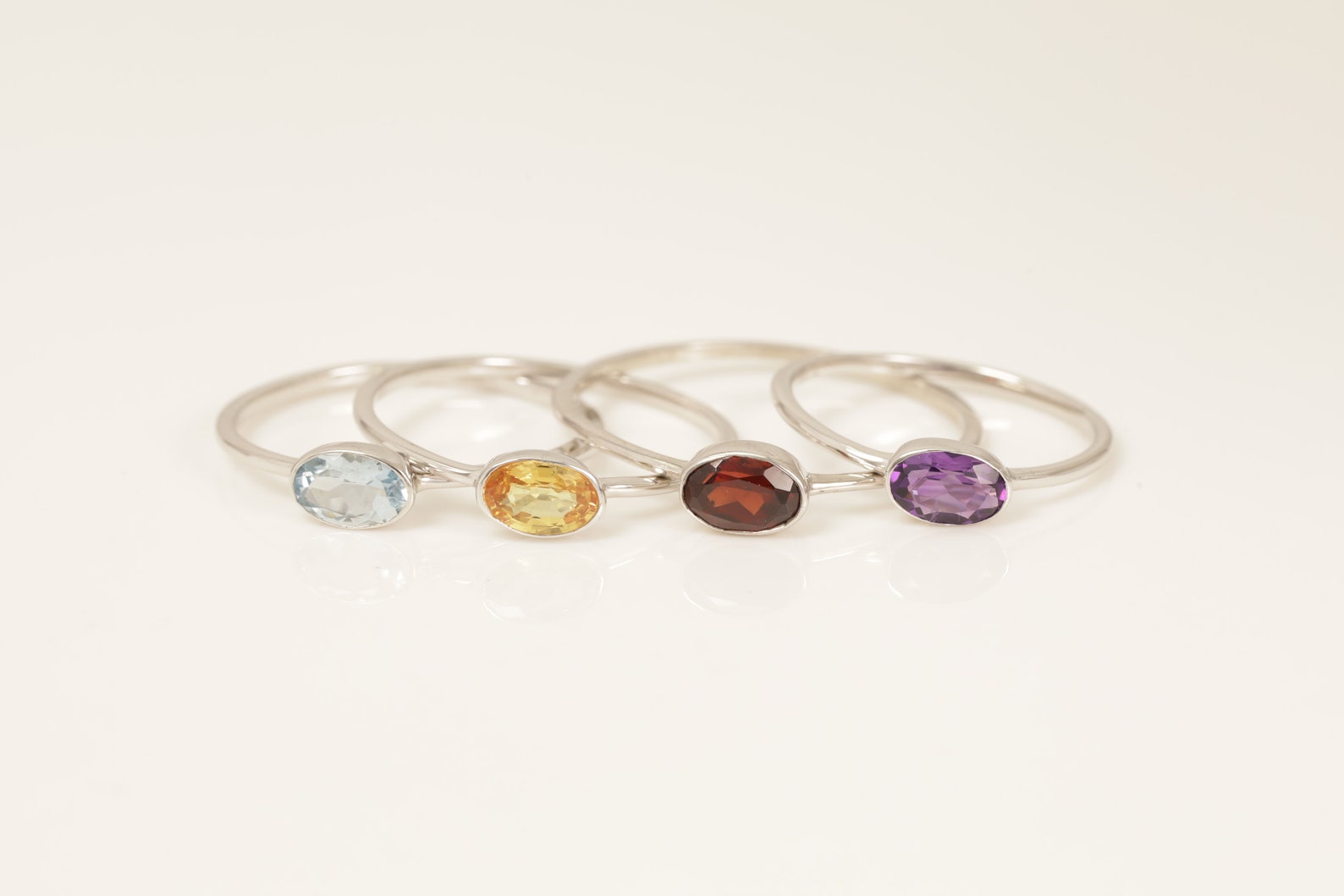 Bezel Set Gemstones Wedding Ring, Birthstone Ring Gift for Her, Bridal Promise Ring, Anniversary Ring