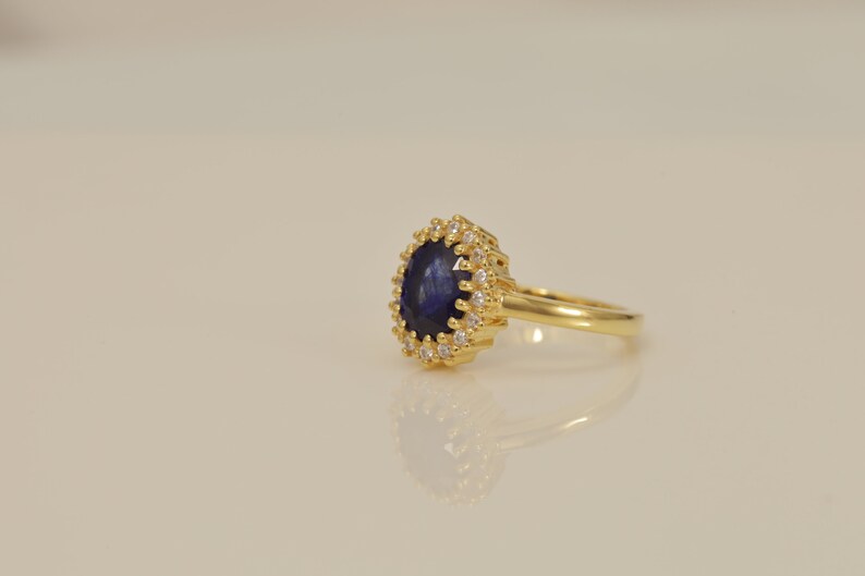 Diamond Halo Blue Sapphire Engagement Ring, September Birthstone Ring, Vintage Style Blue Sapphire Ring, Bridal Proposal Ring