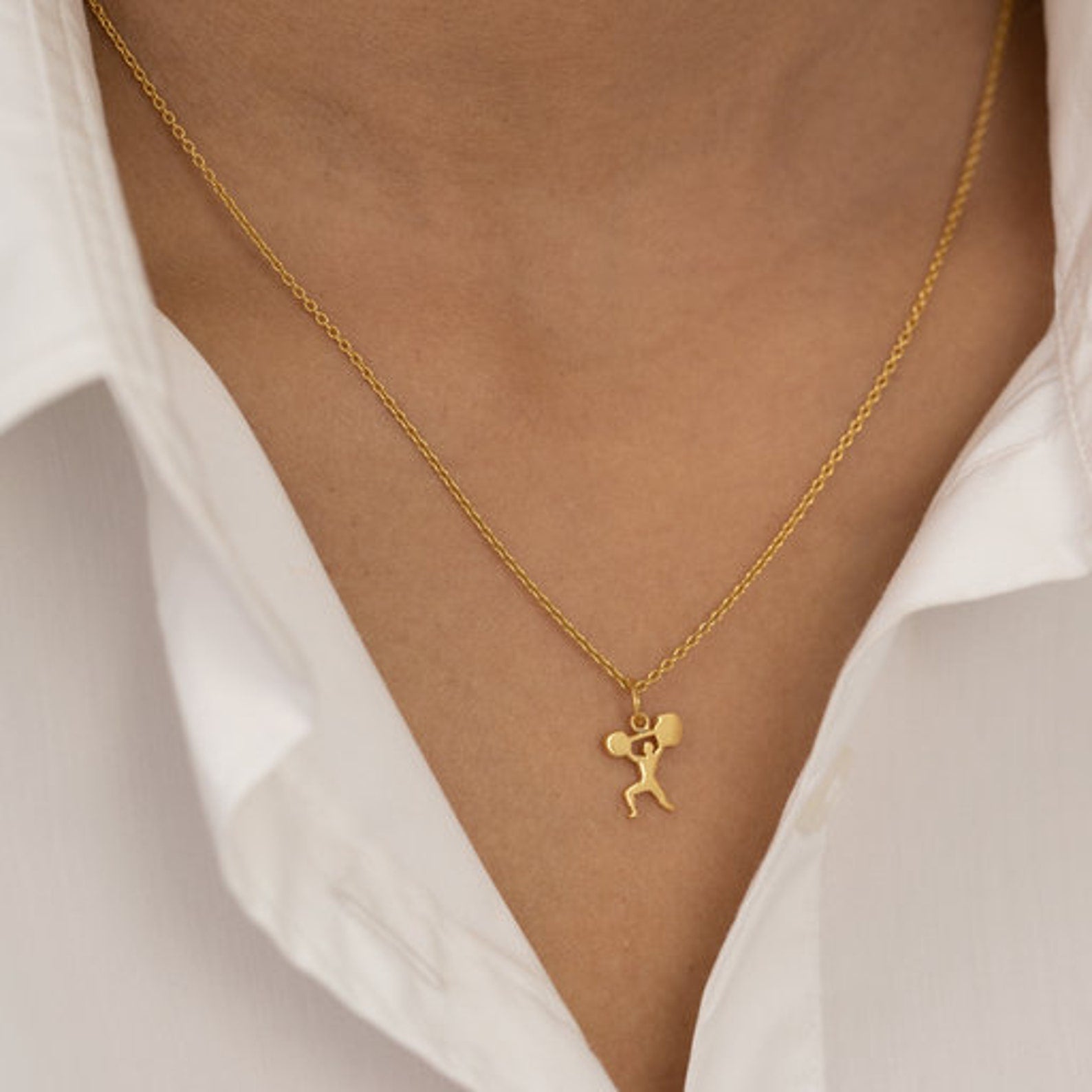 Body Builder Weight-lifting Barbell Necklace, Weight-lifting Pendant, Weightlifter Necklace, Fitness Jewelry