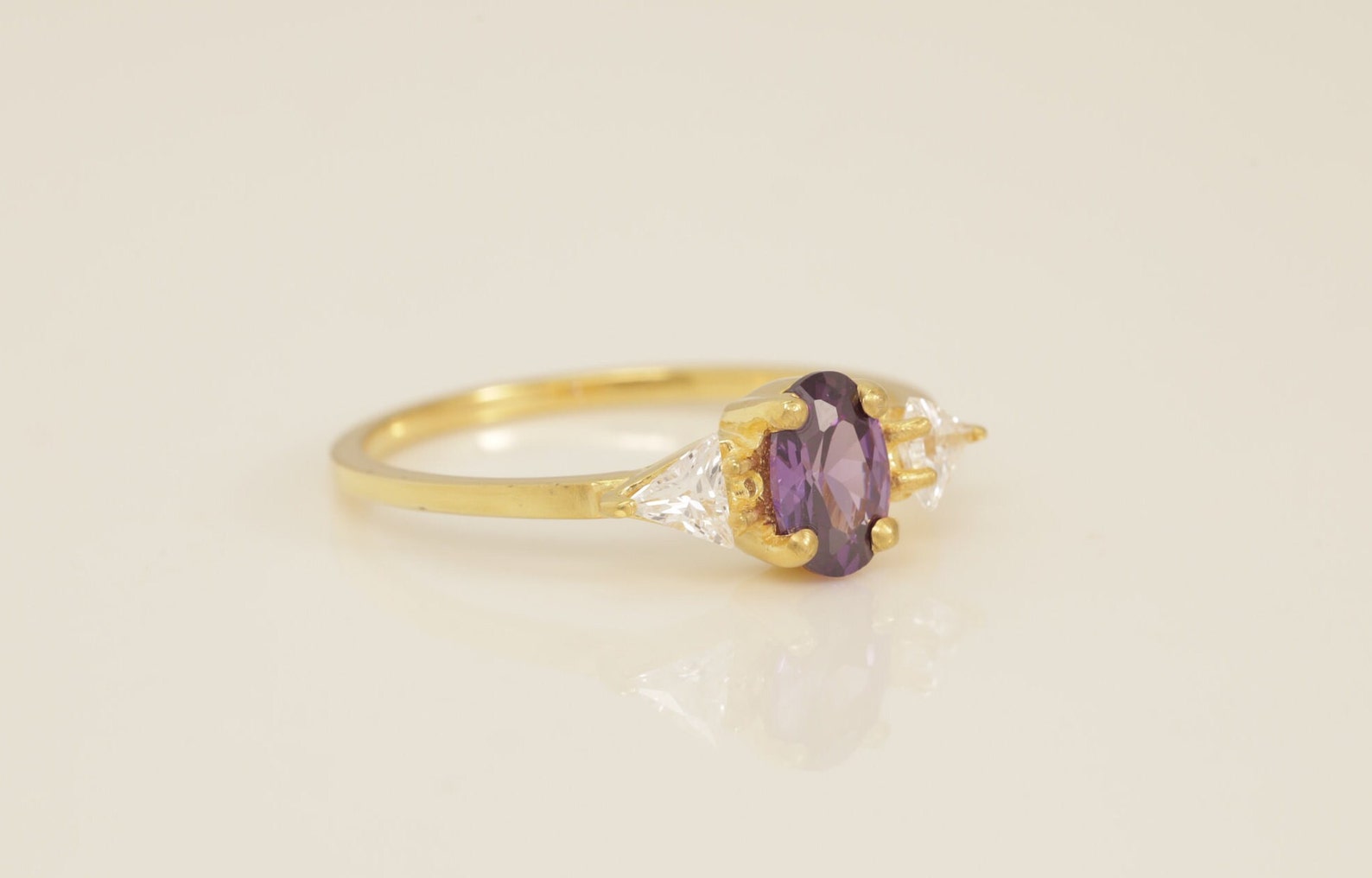 0.50 CT Three Stone Amethyst Engagement Ring, February Birthstone Ring, 3 Stone Unique Women Bridal Promise Ring, Anniversary Gift