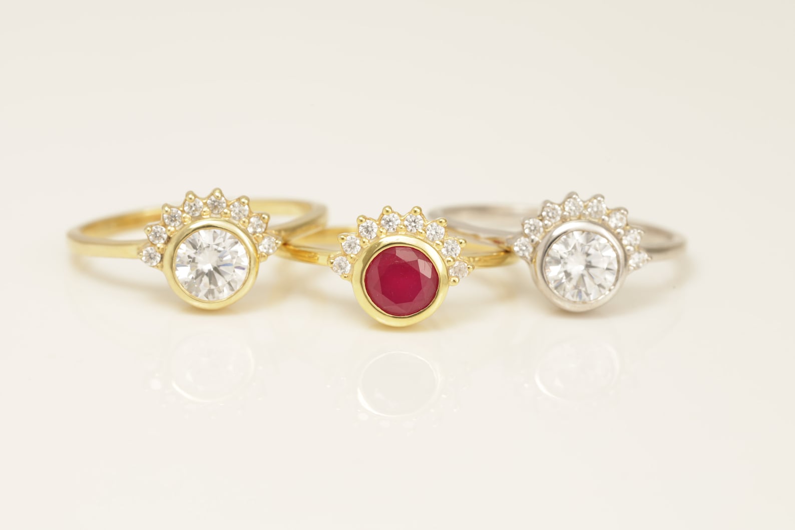 5.0mm Cluster Gemstones Engagement Ring, Bezel Set Solitaire Wedding Ring, Multi Birthstone Ring, Anniversary Ring Gift for Her