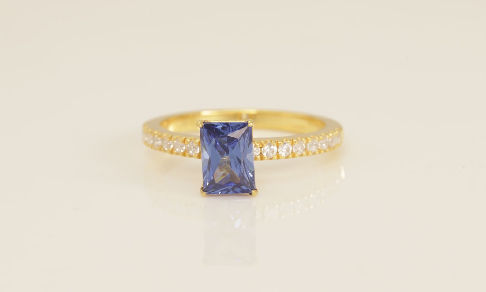 Emerald Cut Blue Sapphire Engagement Ring, September Birthstone Ring, Promise ring Gift for Her, Anniversary Gift