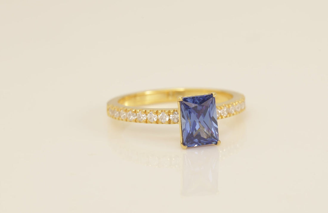 Emerald Cut Blue Sapphire Engagement Ring, September Birthstone Ring, Promise ring Gift for Her, Anniversary Gift