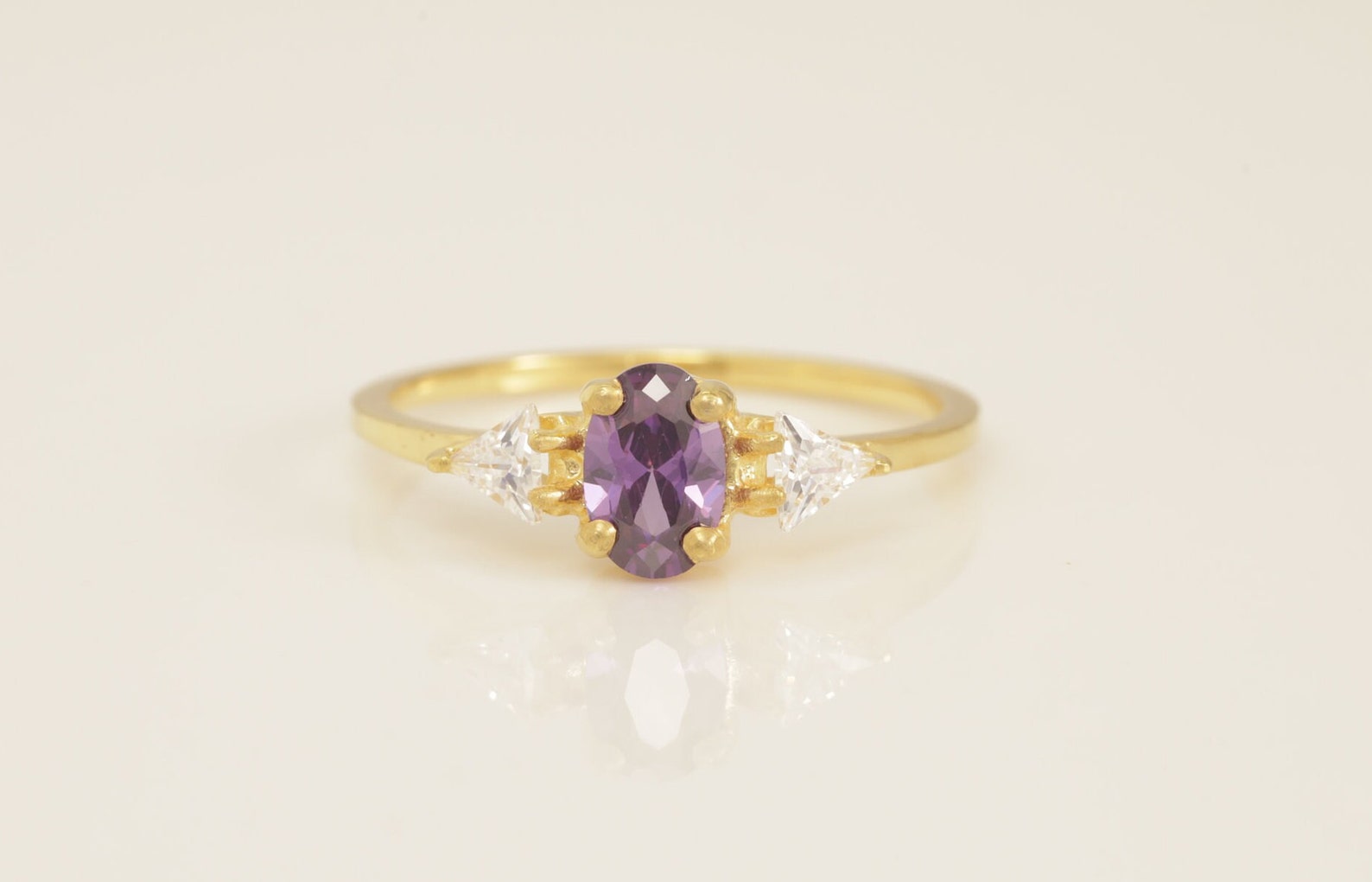 0.50 CT Three Stone Amethyst Engagement Ring, February Birthstone Ring, 3 Stone Unique Women Bridal Promise Ring, Anniversary Gift