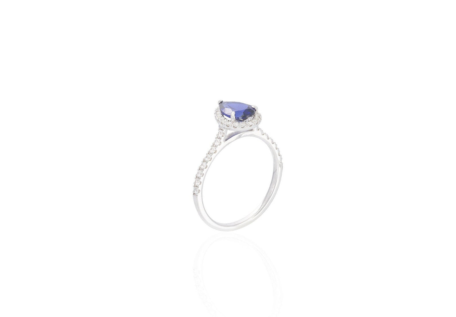 Pear Shaped Blue sapphire Engagement Ring, September Birthstone Ring, Halo Classic Ring, Vintage Blue Anniversary Gift for Women