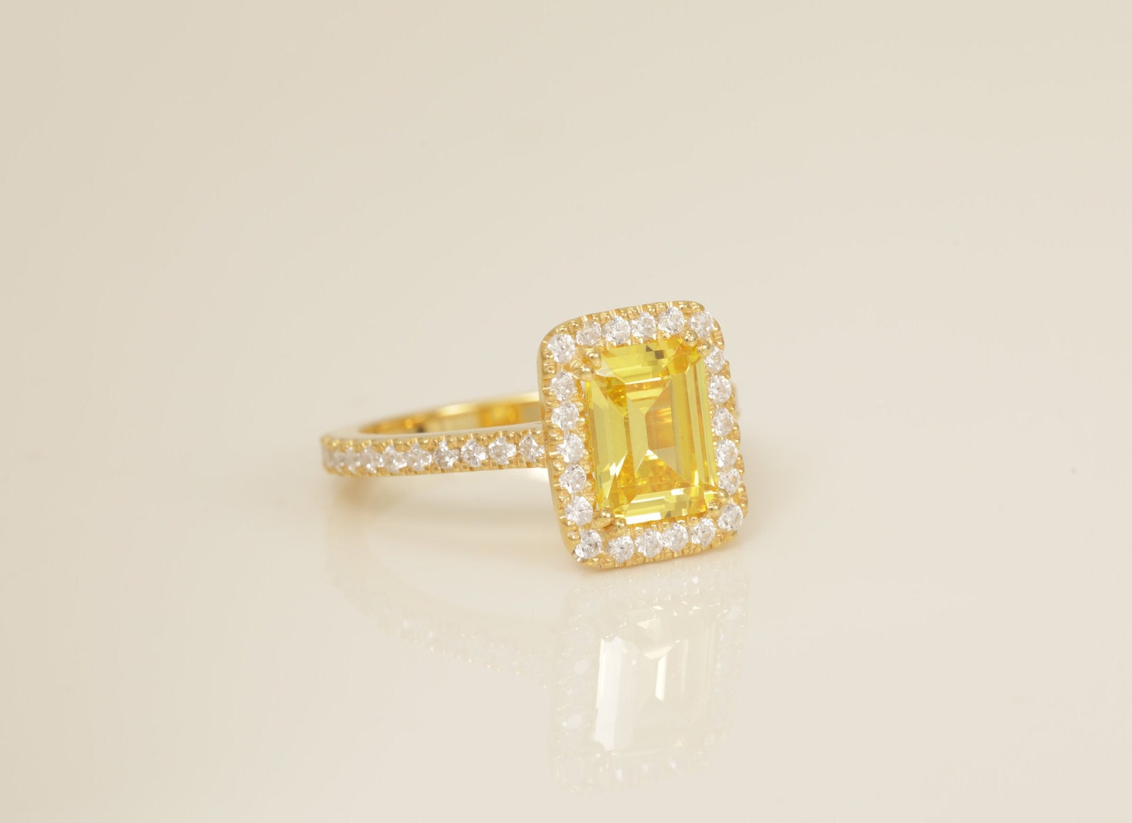 Diamond Halo Yellow Sapphire Engagement Ring, September Birthstone Ring, Bridal Promise Ring, Anniversary Ring Gift for Her