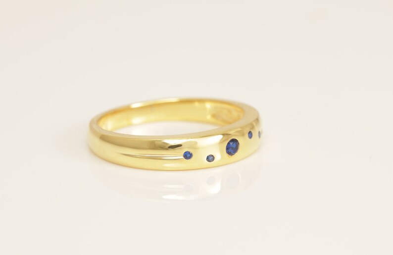 Flush Set Blue Sapphire Wedding Band, September Birthstone Ring, Bezel Set Blue Sapphire Wedding Ring, Anniversary Ring for Women