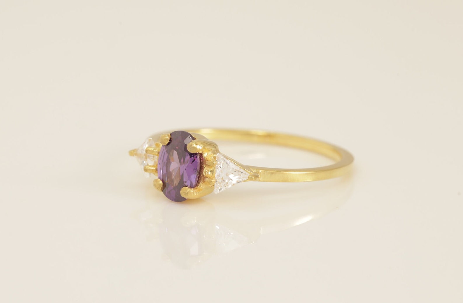 0.50 CT Three Stone Amethyst Engagement Ring, February Birthstone Ring, 3 Stone Unique Women Bridal Promise Ring, Anniversary Gift