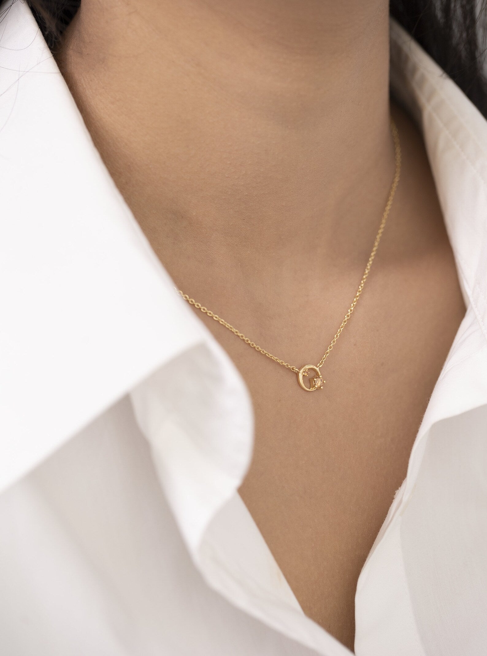 Citrine Circle Necklace, November Birthstone Gift, Open Circle Karma Necklace, Tiny Circle Necklace, Layering Necklace